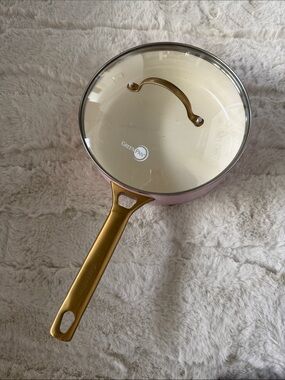 GreenPan Pink Saucepan with Gold Handle and Glass Lid